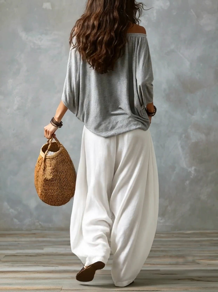 Morgane | Conjunto de top con hombros descubiertos y pantalón fruncido