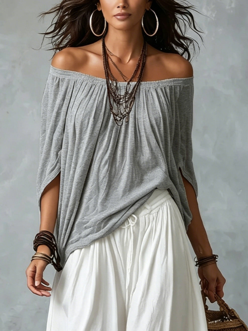 Morgane | Conjunto de top con hombros descubiertos y pantalón fruncido
