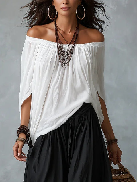 Morgane | Conjunto de top con hombros descubiertos y pantalón fruncido