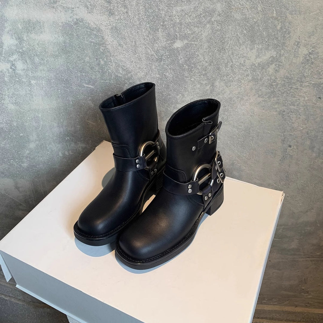 Stivali biker Delphine con cinturino e fibbia