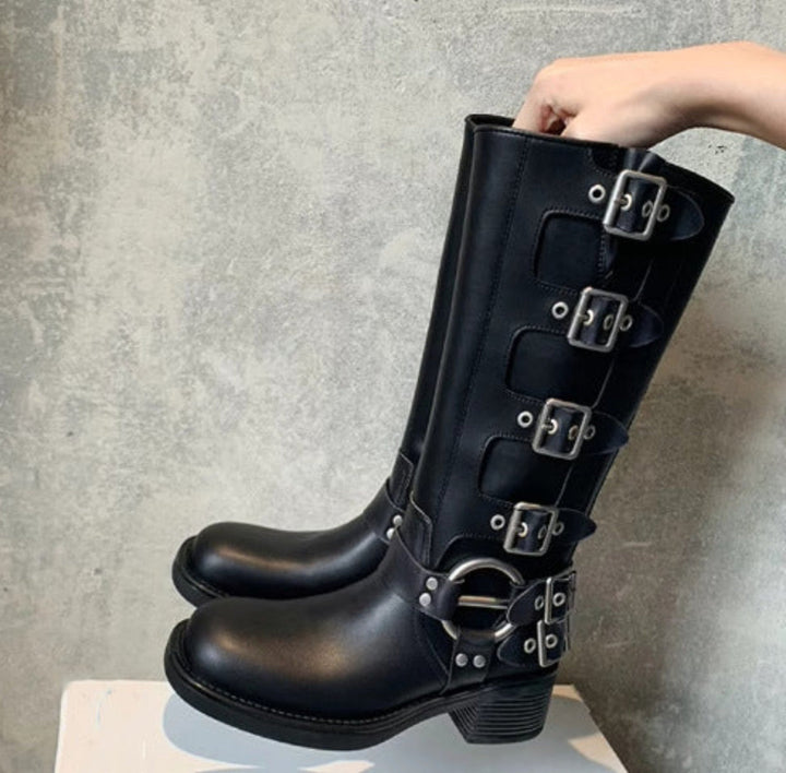 Stivali biker Delphine con cinturino e fibbia