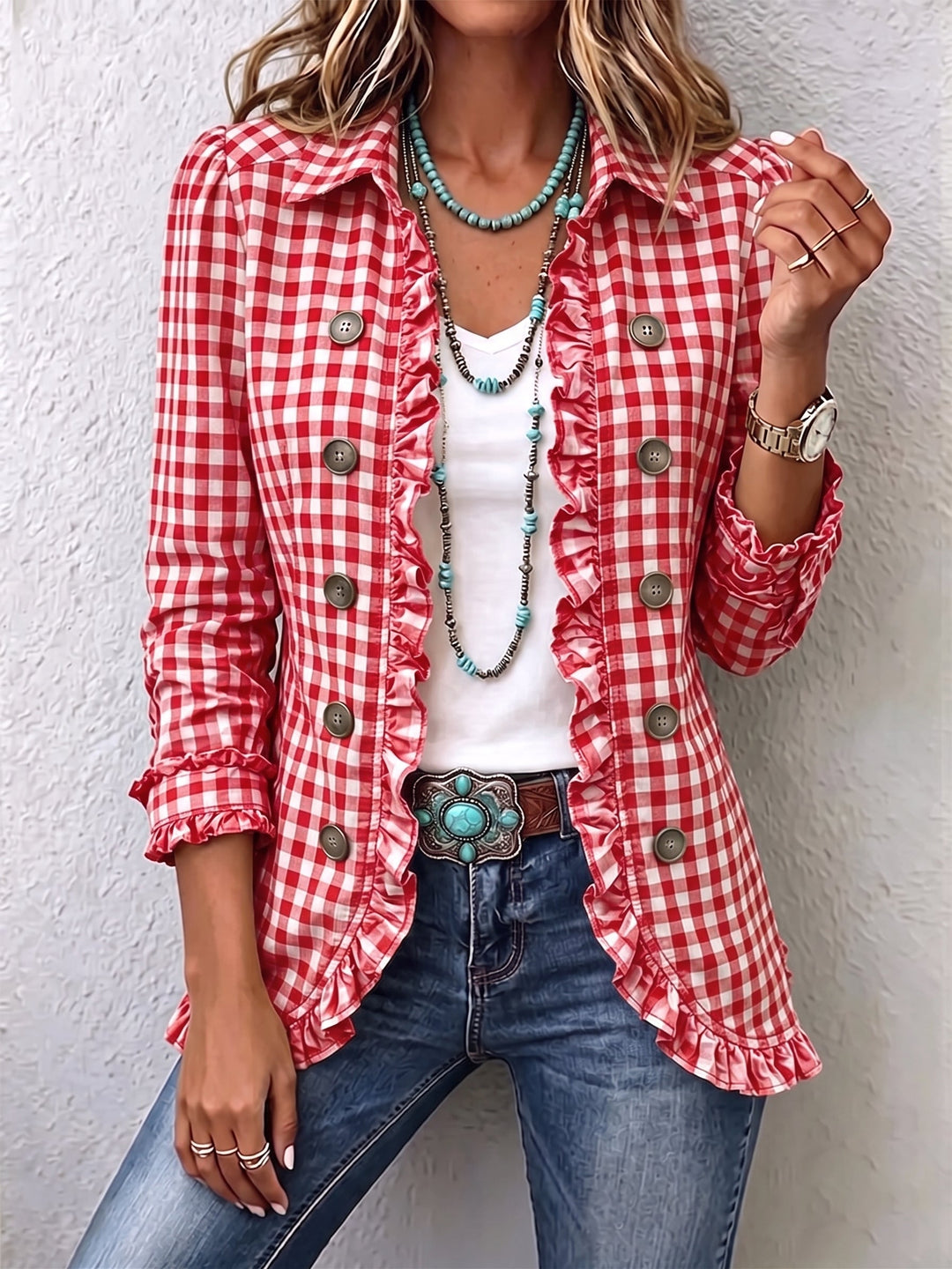 Carmela | Gingham Ruffle Jacket