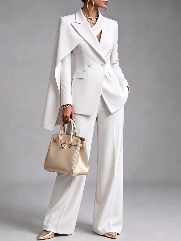 Nicoletta | Conjunto de blazer tipo capa asimétrica y pantalón de pierna ancha