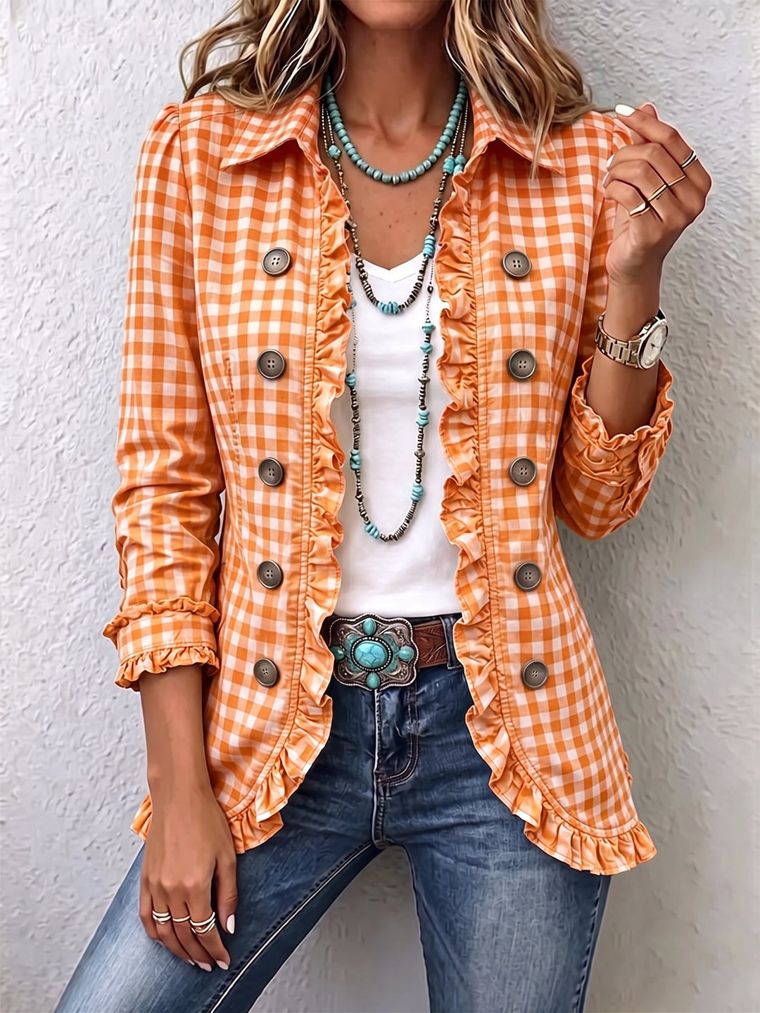 Carmela | Gingham Ruffle Jacket