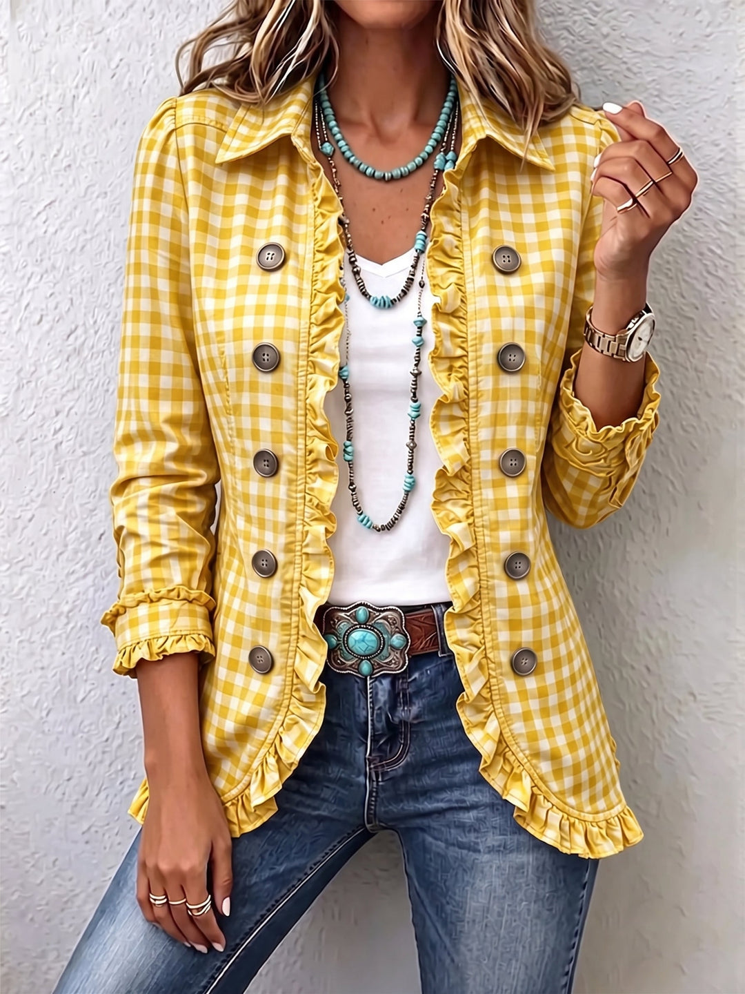Carmela | Gingham Ruffle Jacket