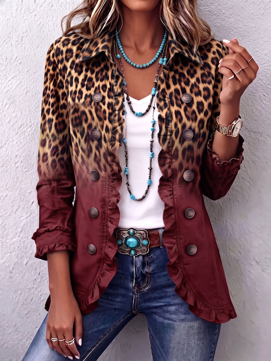Giuseppina | Blazer de folhos com padrão leopardo ombré