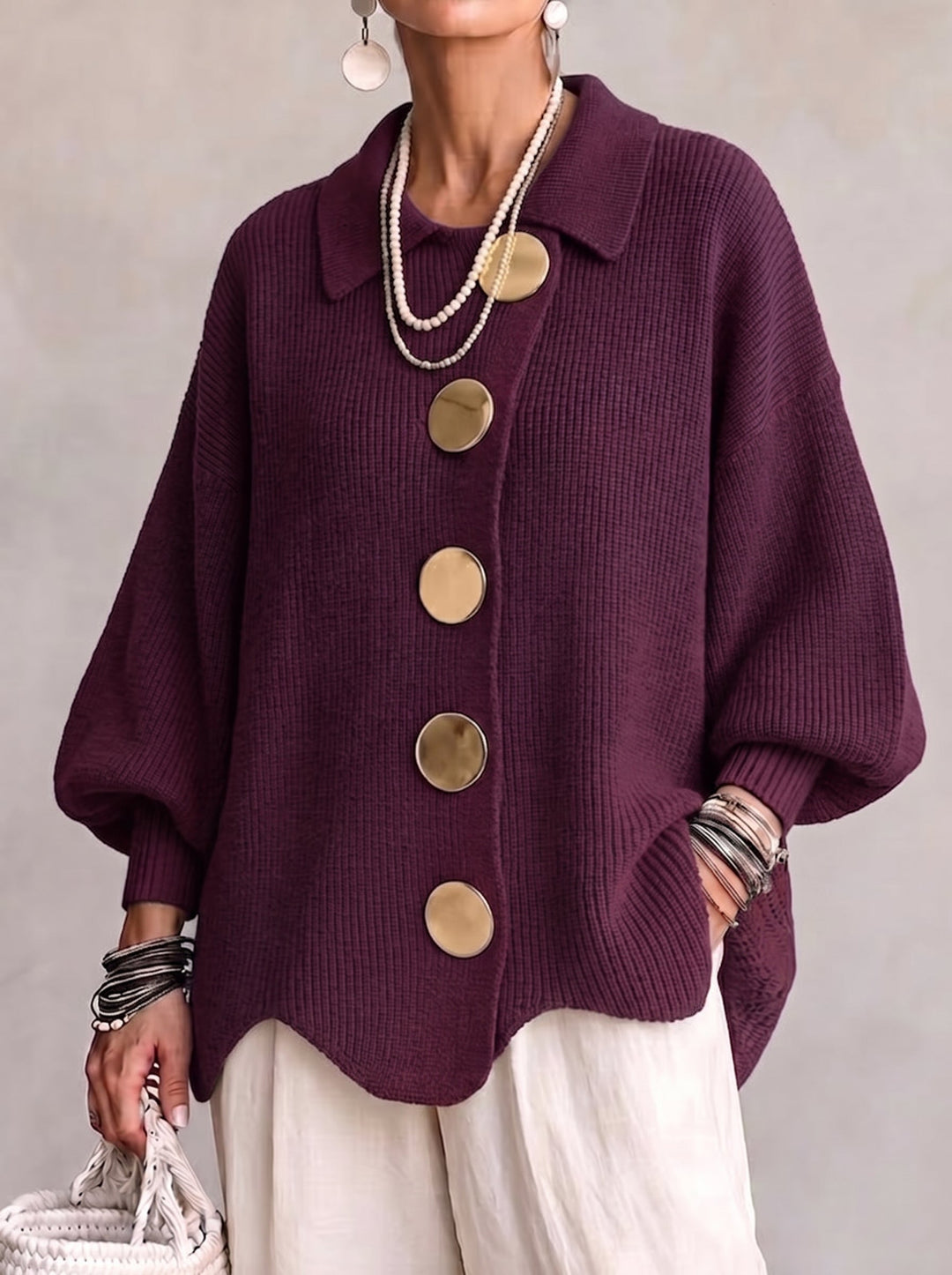 Ortensia | Oversized Cardigan with Golden Buttons