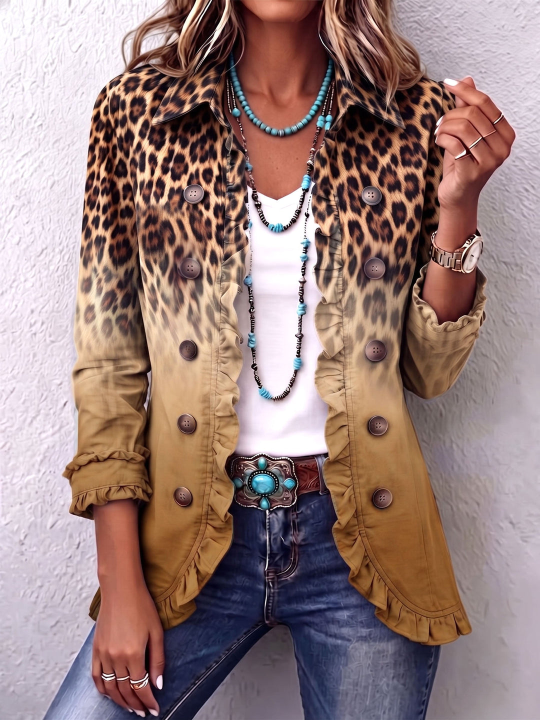 Giuseppina | Blazer de folhos com padrão leopardo ombré