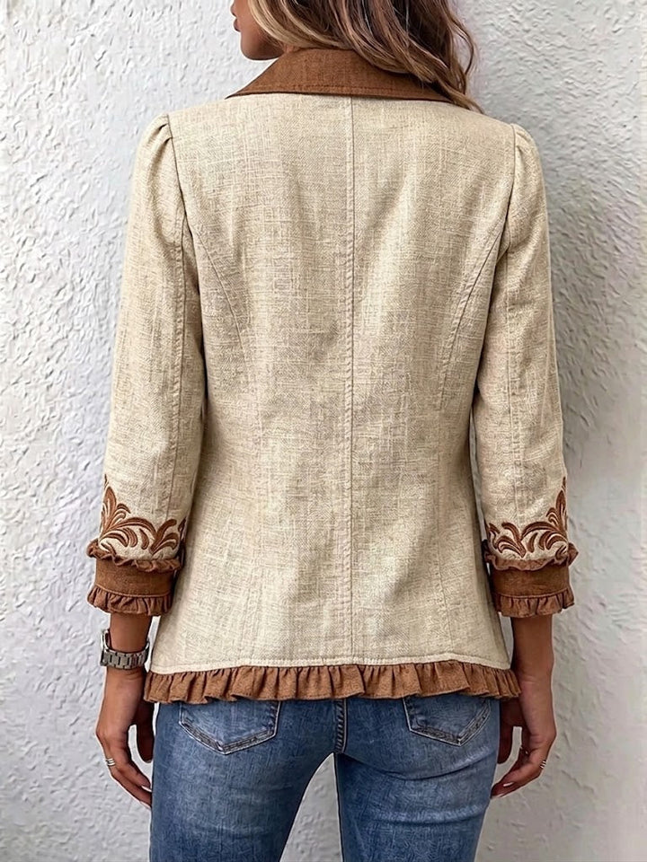 Iolanda | Floral Embroidery-Look Ruffle Jacket