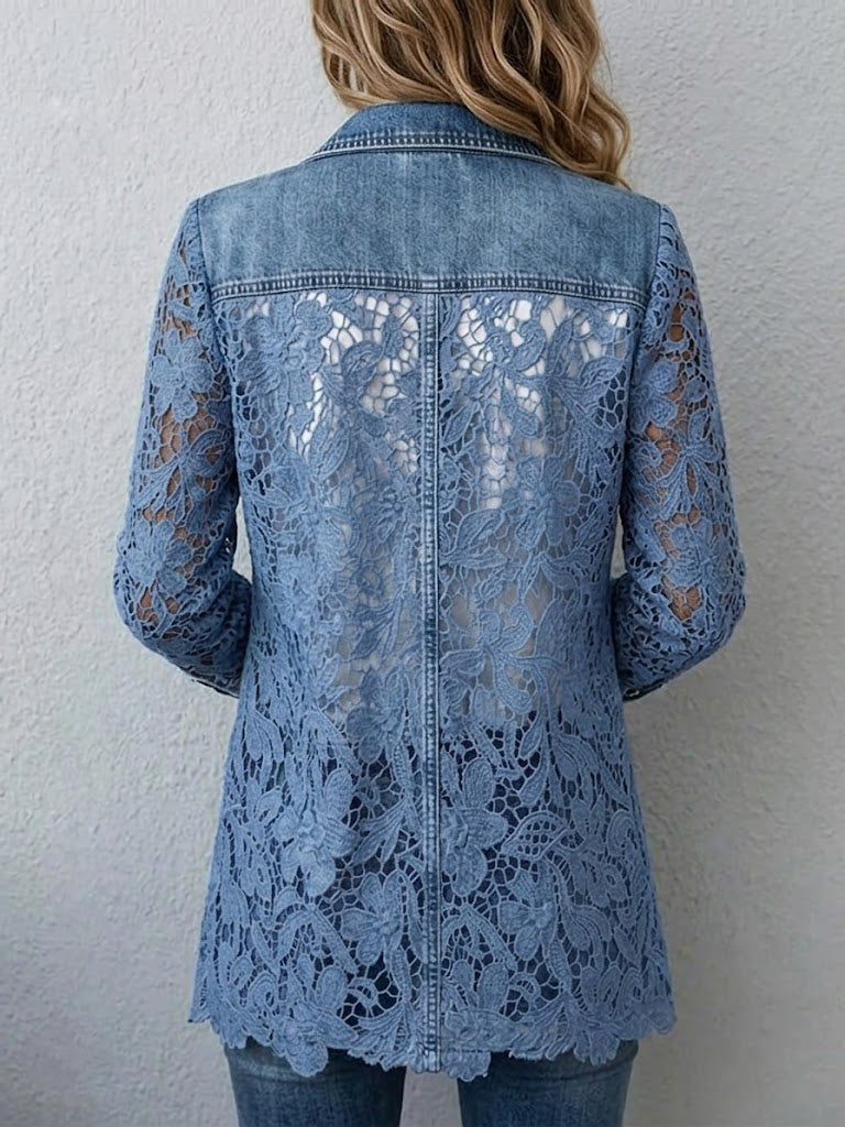 Julia | Blazer en dentelle florale avec bordure aspect denim