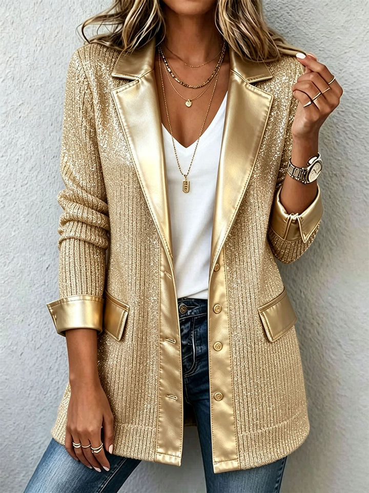 Aurora | Blazer en maille dorée avec bordure contrastante