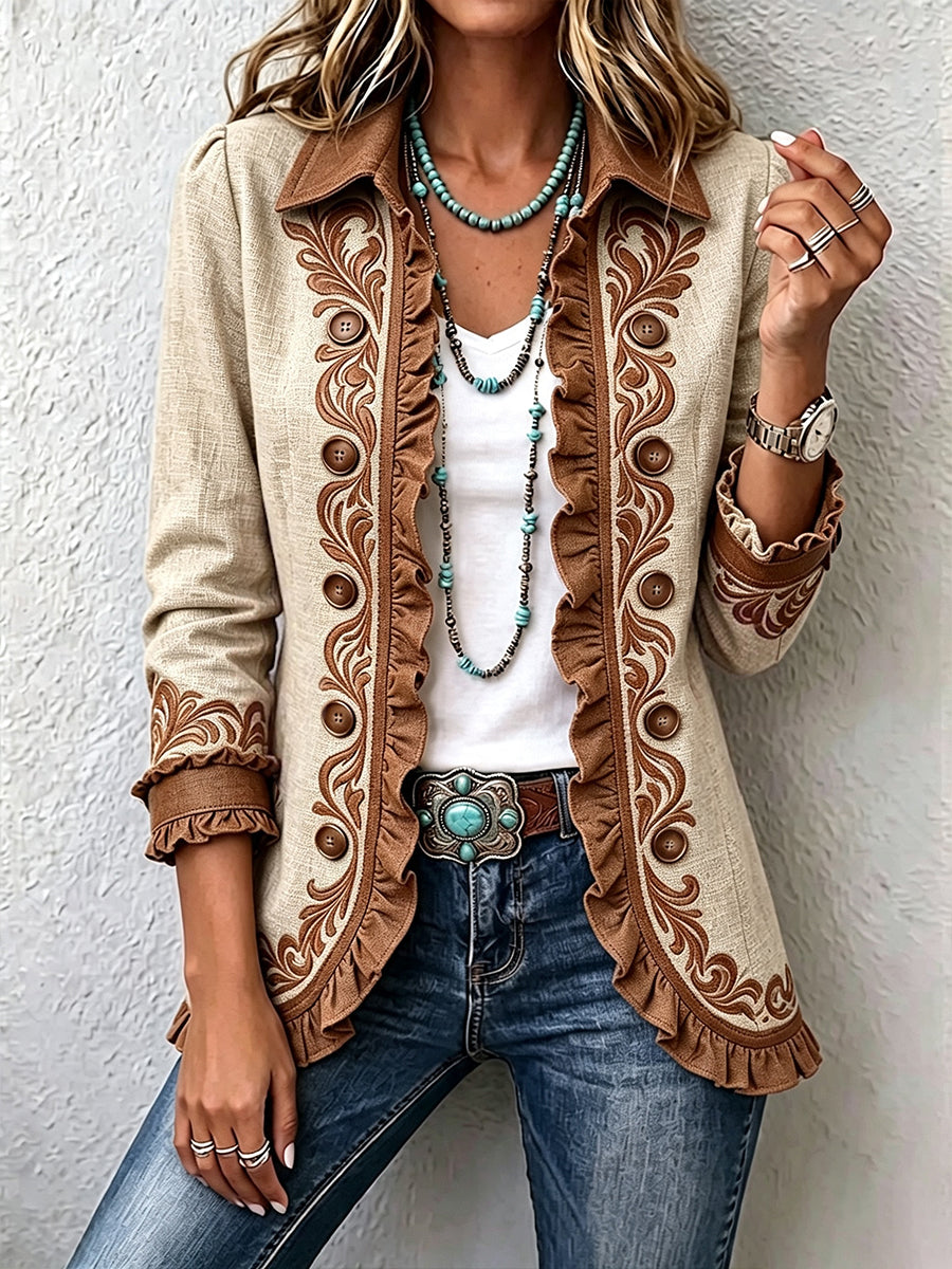 Iolanda | Floral Embroidery-Look Ruffle Jacket
