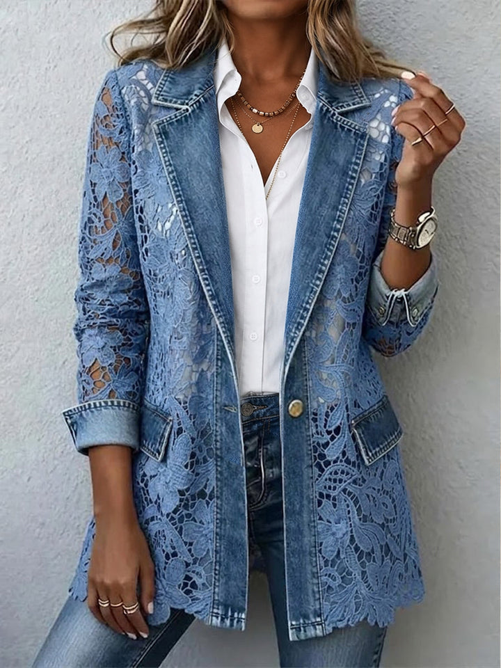 Julia | Blazer en dentelle florale avec bordure aspect denim