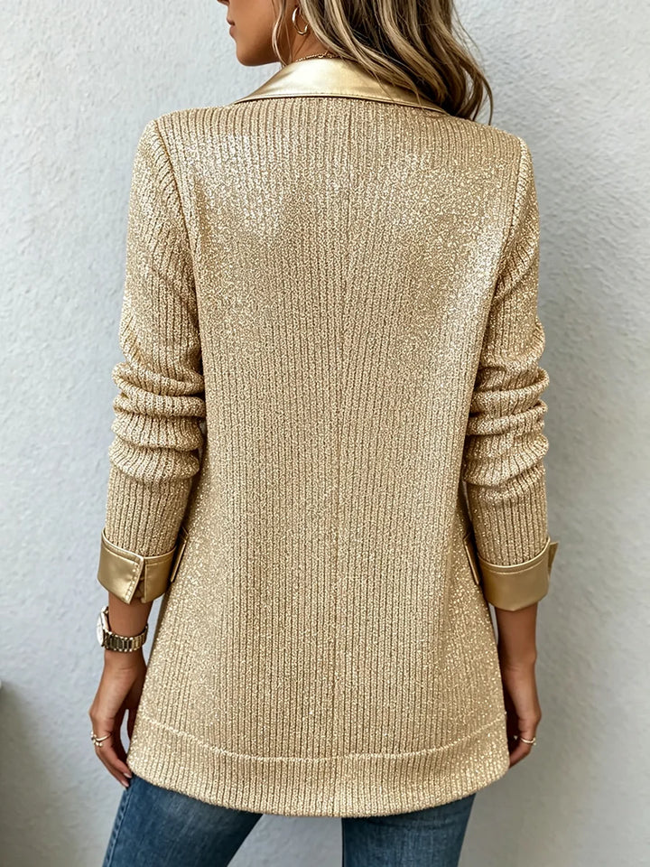 Aurora | Blazer en maille dorée avec bordure contrastante