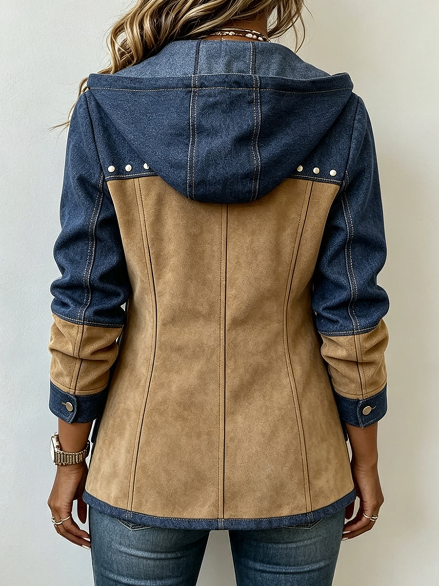 Adriana | Hooded Jacket in Navy Blue and Camel