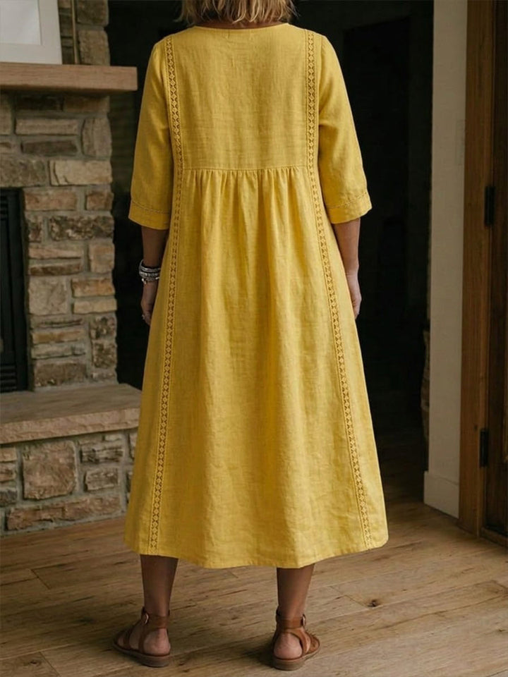 Aurélie | Abito ampio in lino e cotone con pizzo