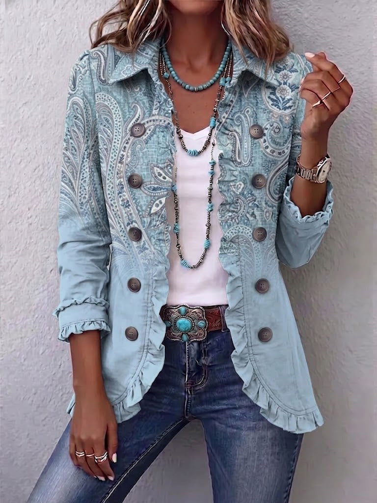 Teresina | Chaqueta vintage con estampado de cachemira y volantes