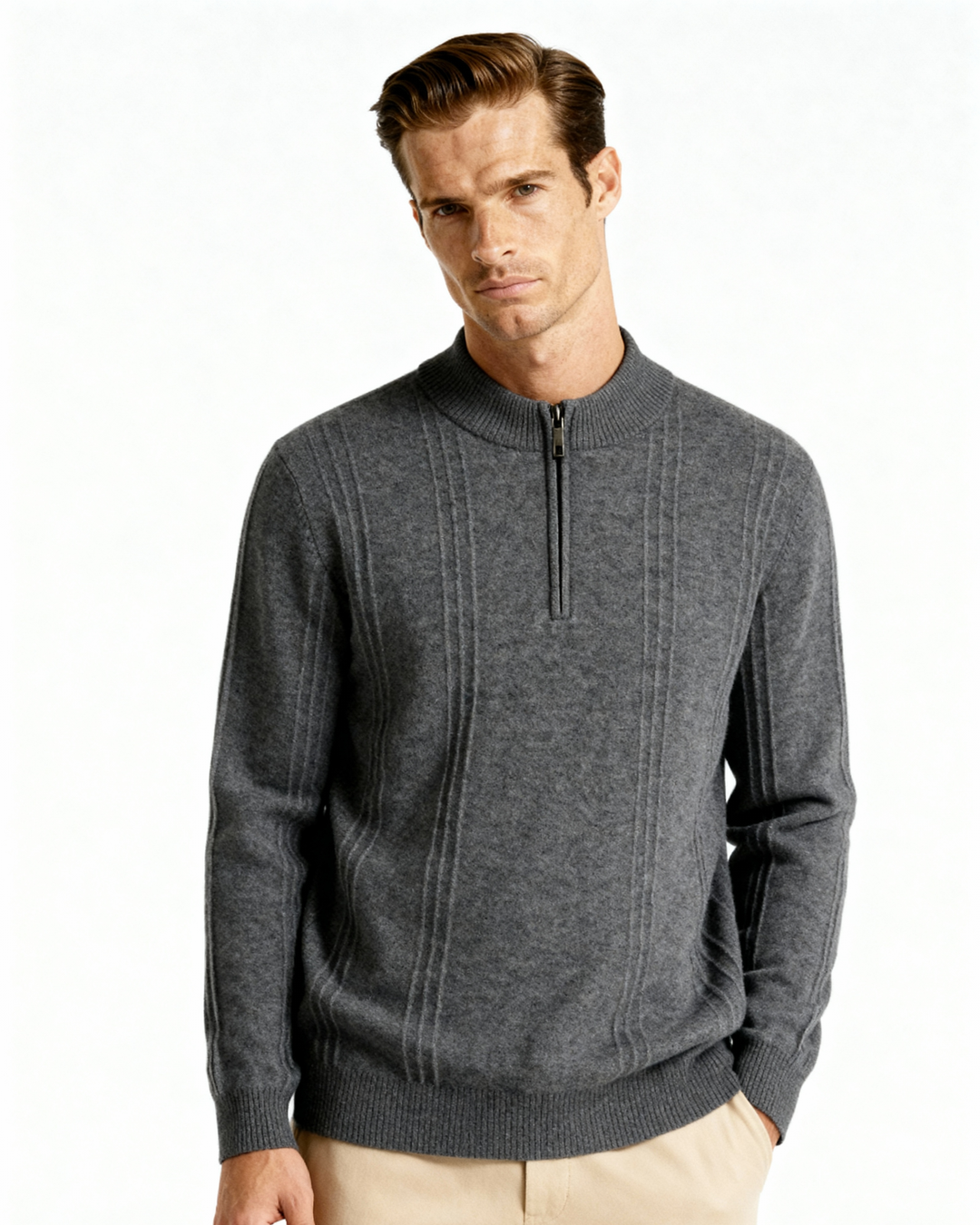 Kaschmirpullover mit halbem Reißverschluss | Premium-Komfort