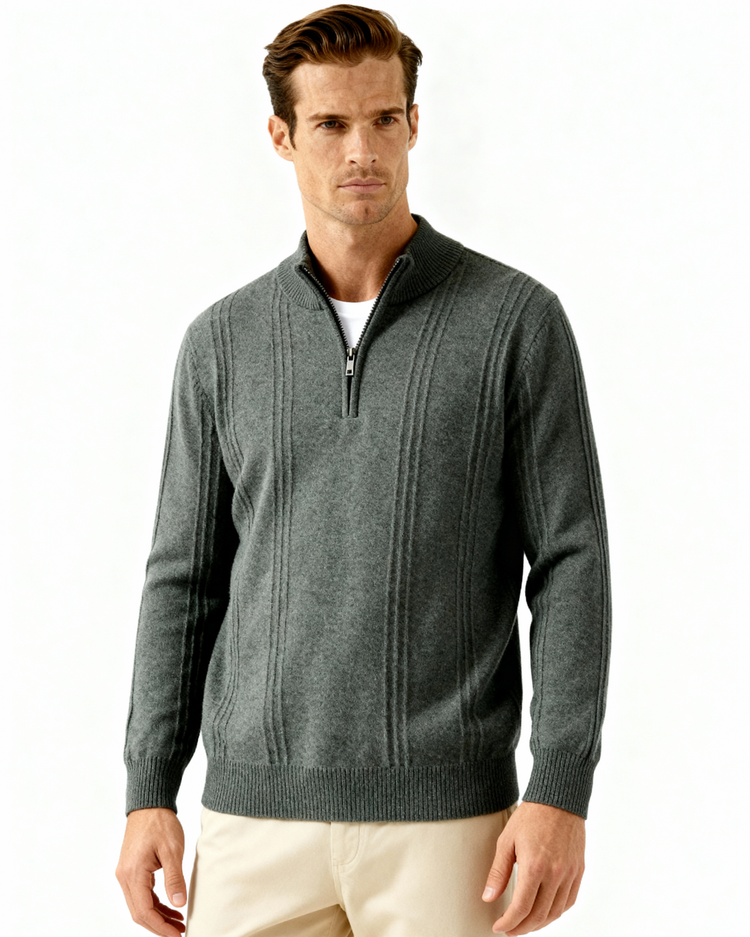 Kaschmirpullover mit halbem Reißverschluss | Premium-Komfort