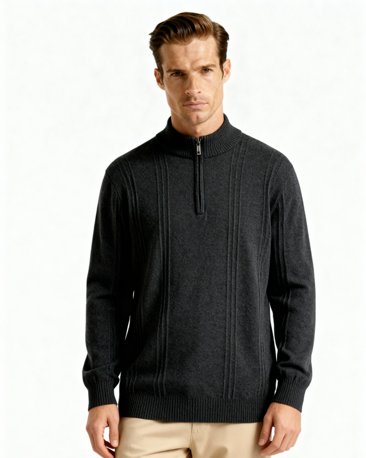Kaschmirpullover mit halbem Reißverschluss | Premium-Komfort