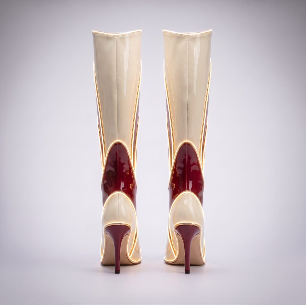 Red &amp; Ivory Swirl Knee-High Heeled Boots - view 2