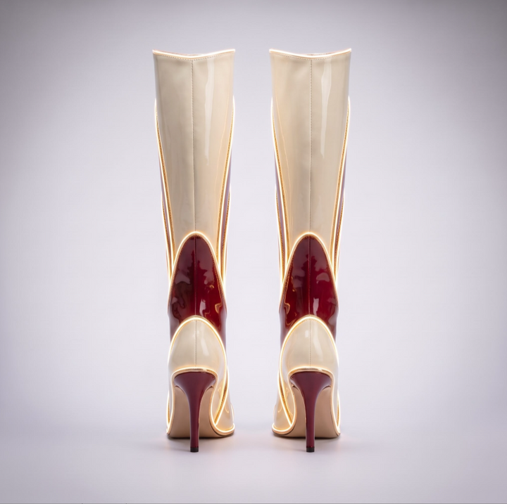 Red &amp; Ivory Swirl Knee-High Heeled Boots - view 2