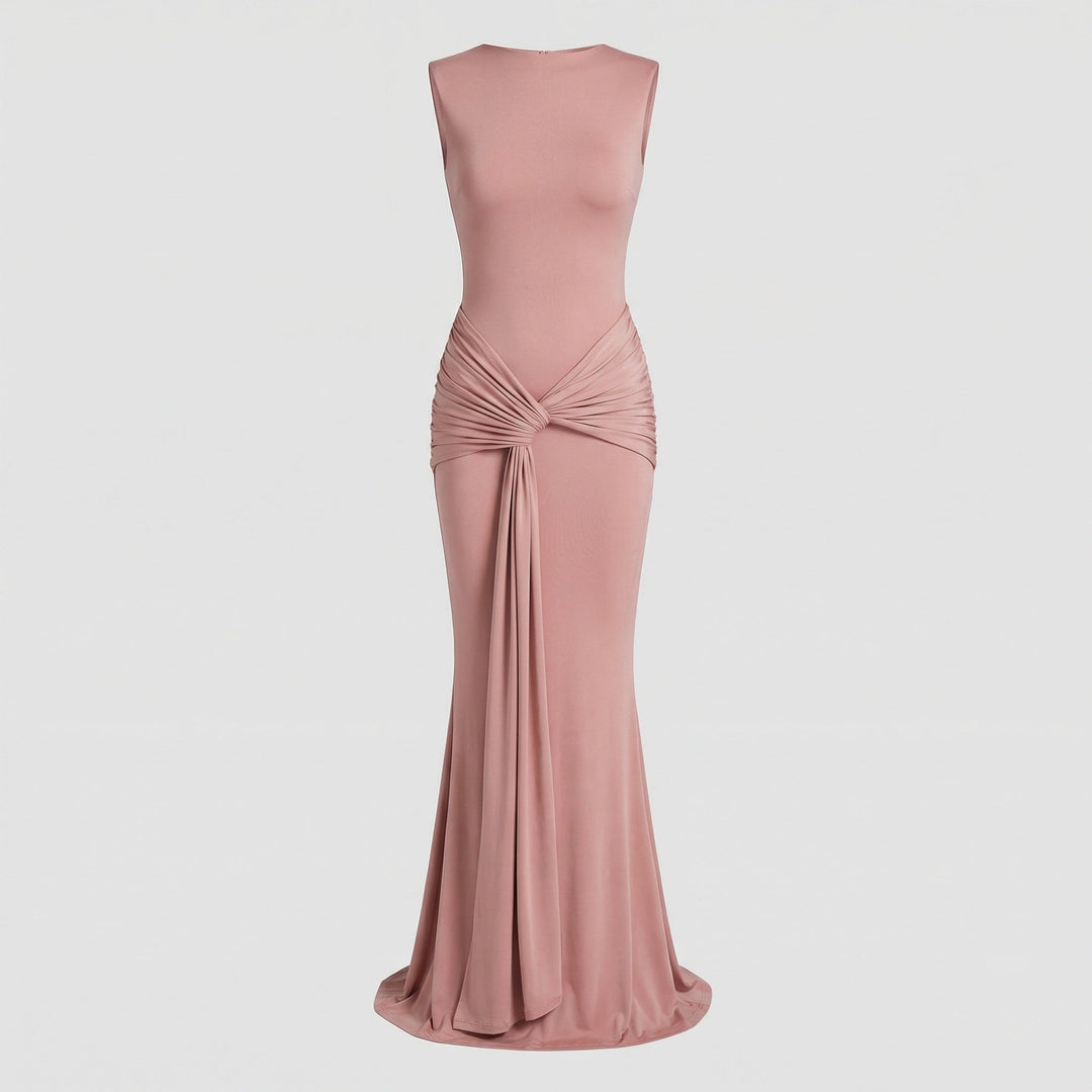Mouwloze wikkel-maxi-jurk met hoge split