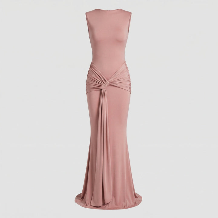 Mouwloze wikkel-maxi-jurk met hoge split