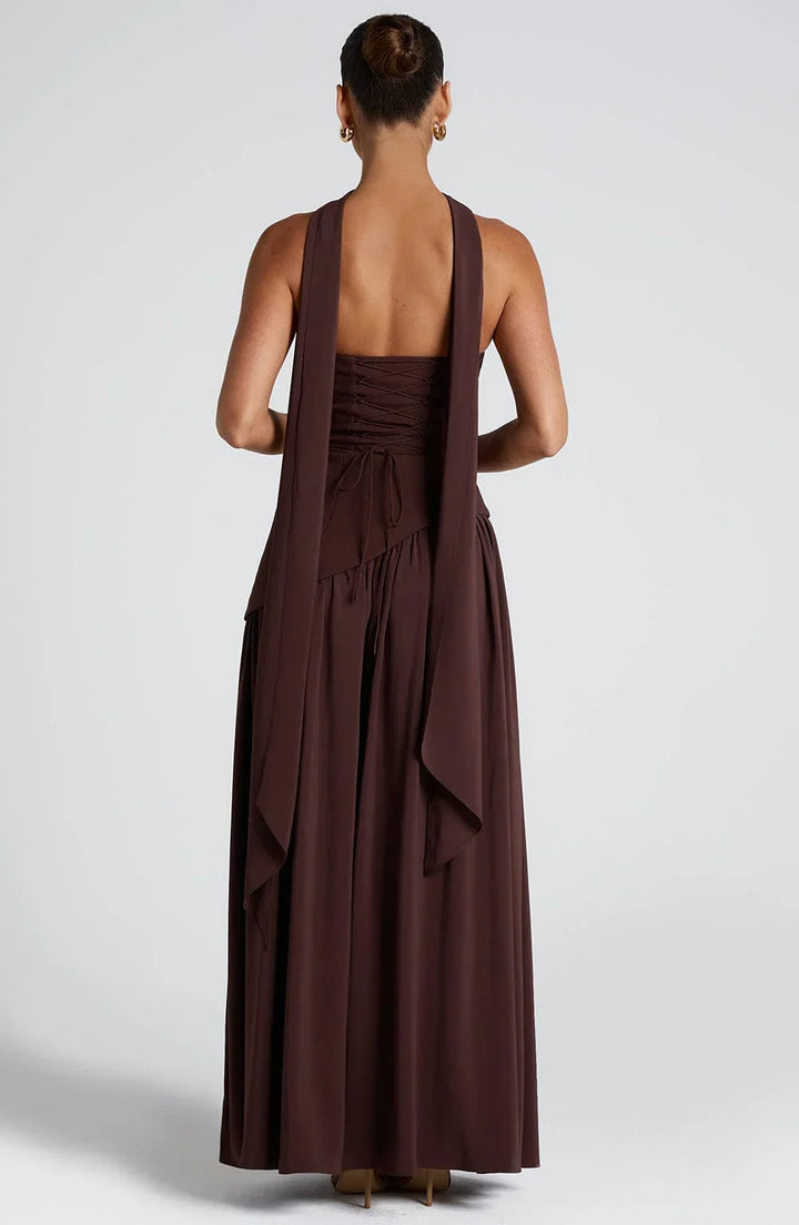 Abito Bustier con Foulard e Fessura Alta