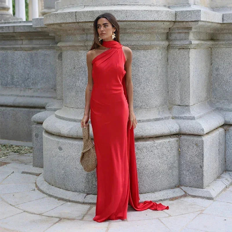 Abito Rosso Vino con Bretella Unica