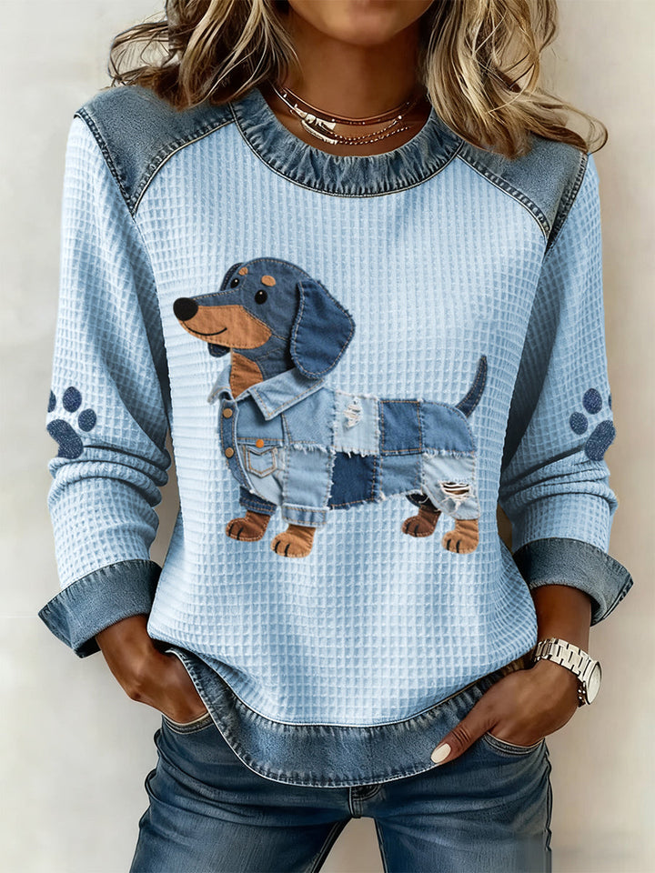 Nuria - Cute dachshund with denim patchwork