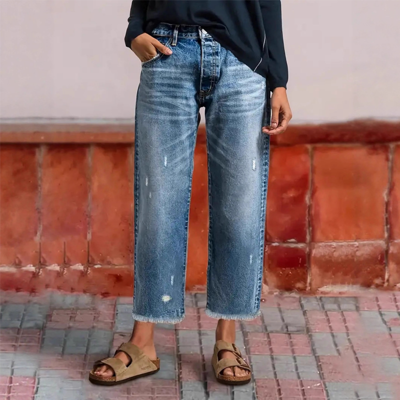 Vaqueros cortos rectos de estilo retro para mujer