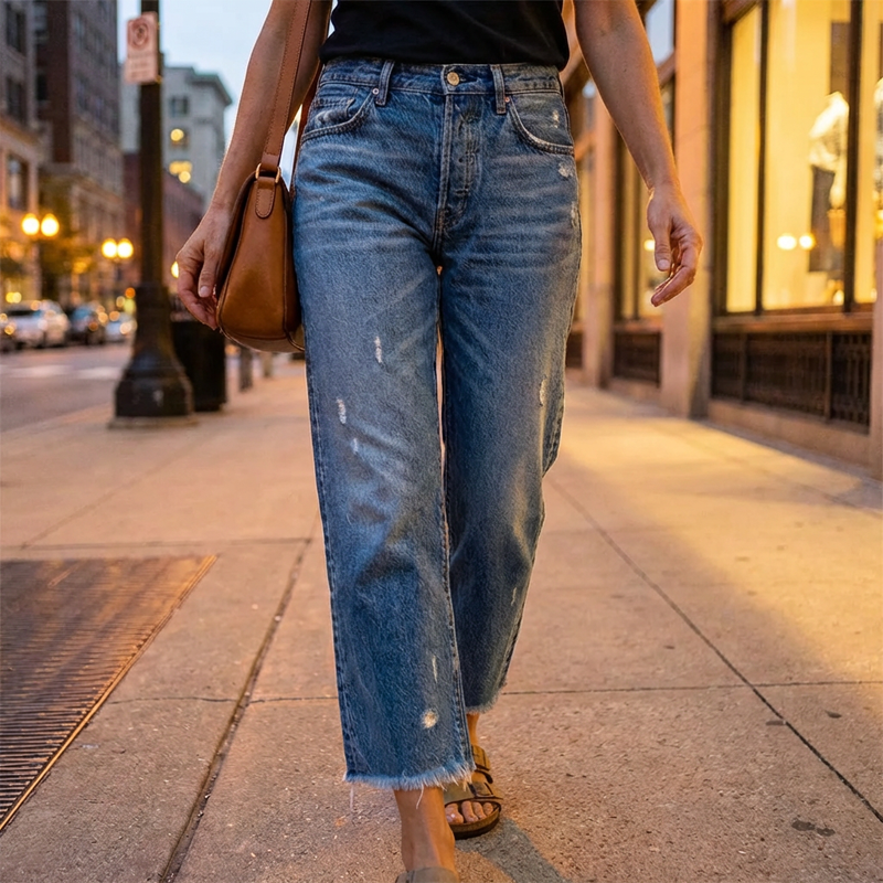 Vaqueros cortos rectos de estilo retro para mujer