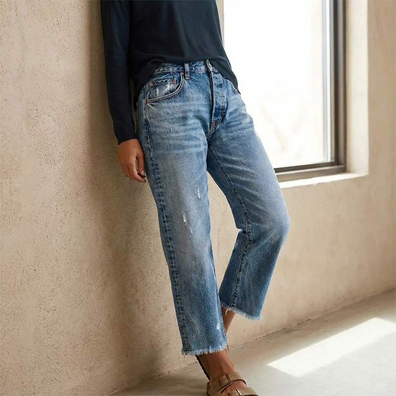 Vaqueros cortos rectos de estilo retro para mujer