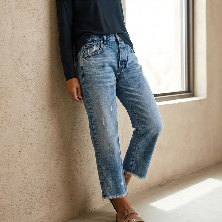 Vaqueros cortos rectos de estilo retro para mujer