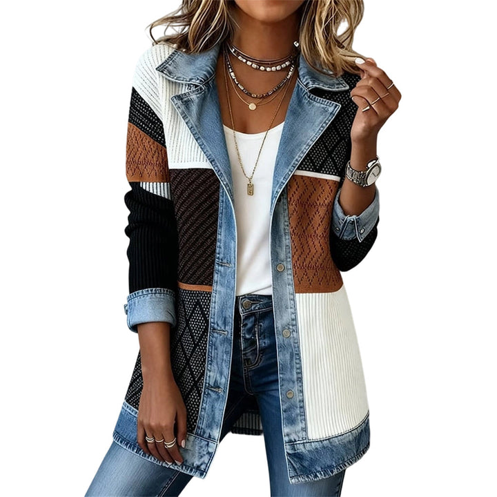 Lea | Jas met denimlook en ribgebreide stof