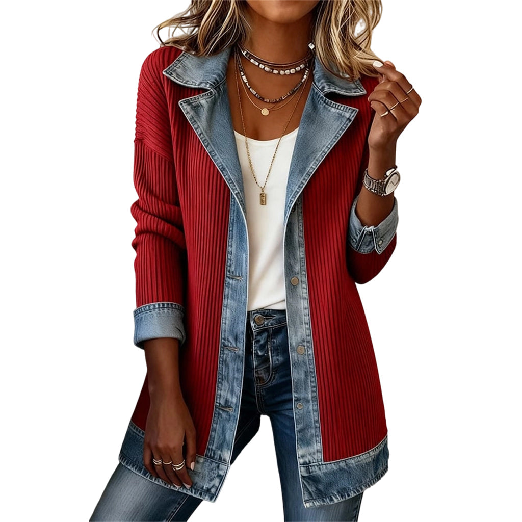 Lea | Jas met denimlook en ribgebreide stof