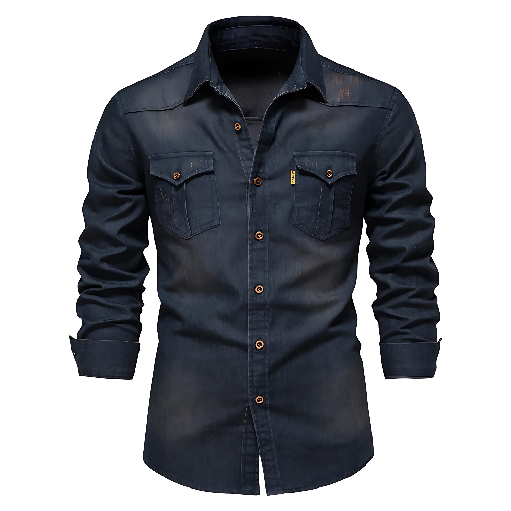 Herenoverhemd van denimlook met twee zakken