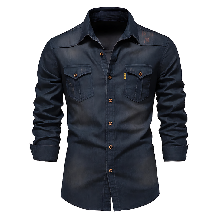 Herenoverhemd van denimlook met twee zakken