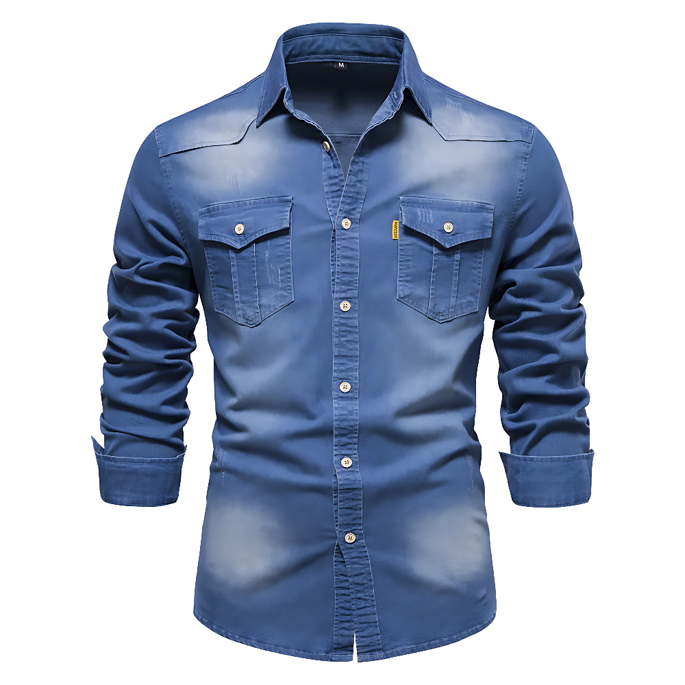 Herenoverhemd van denimlook met twee zakken