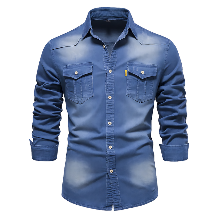 Herenoverhemd van denimlook met twee zakken