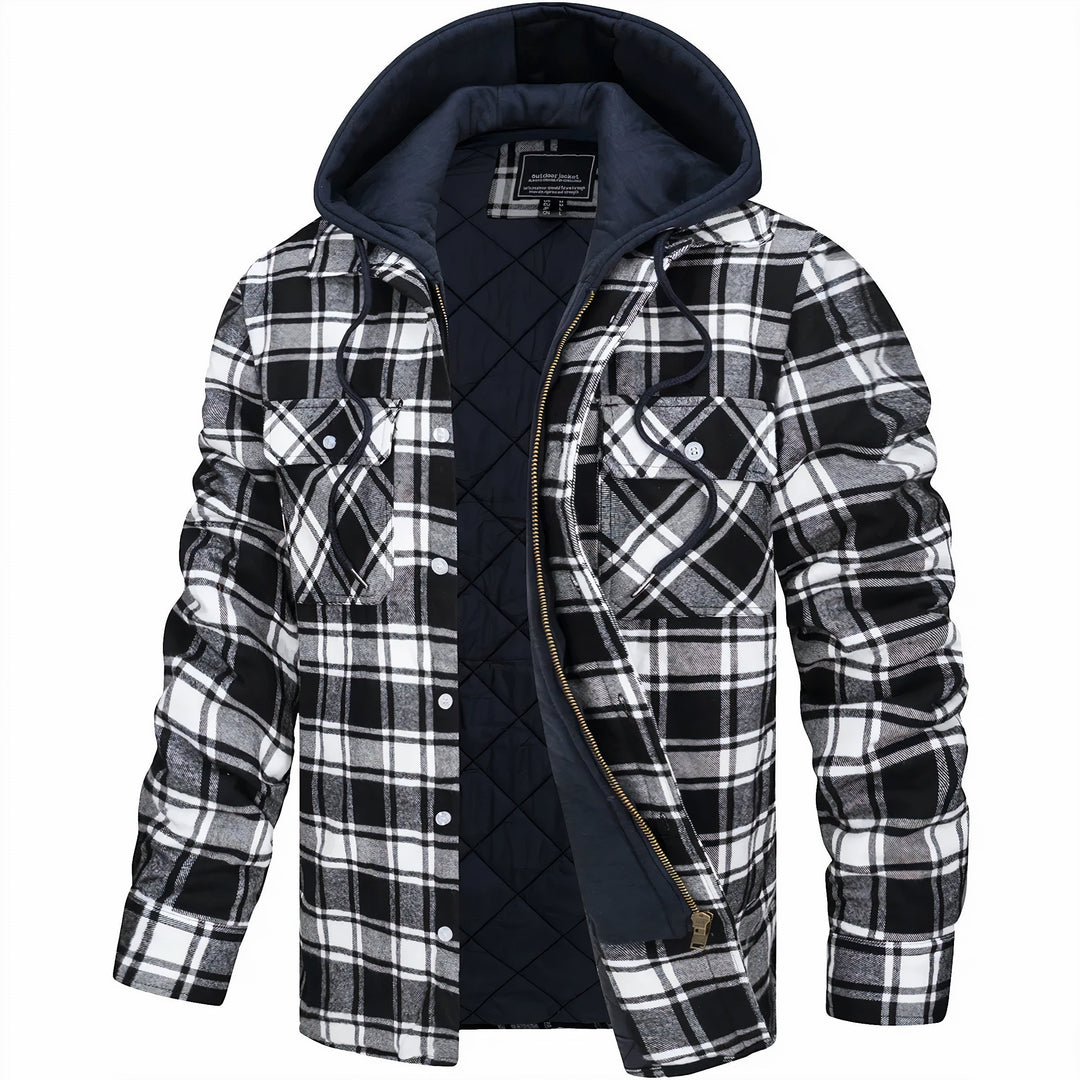 Giacca camicia a quadri da uomo con cappuccio e zip