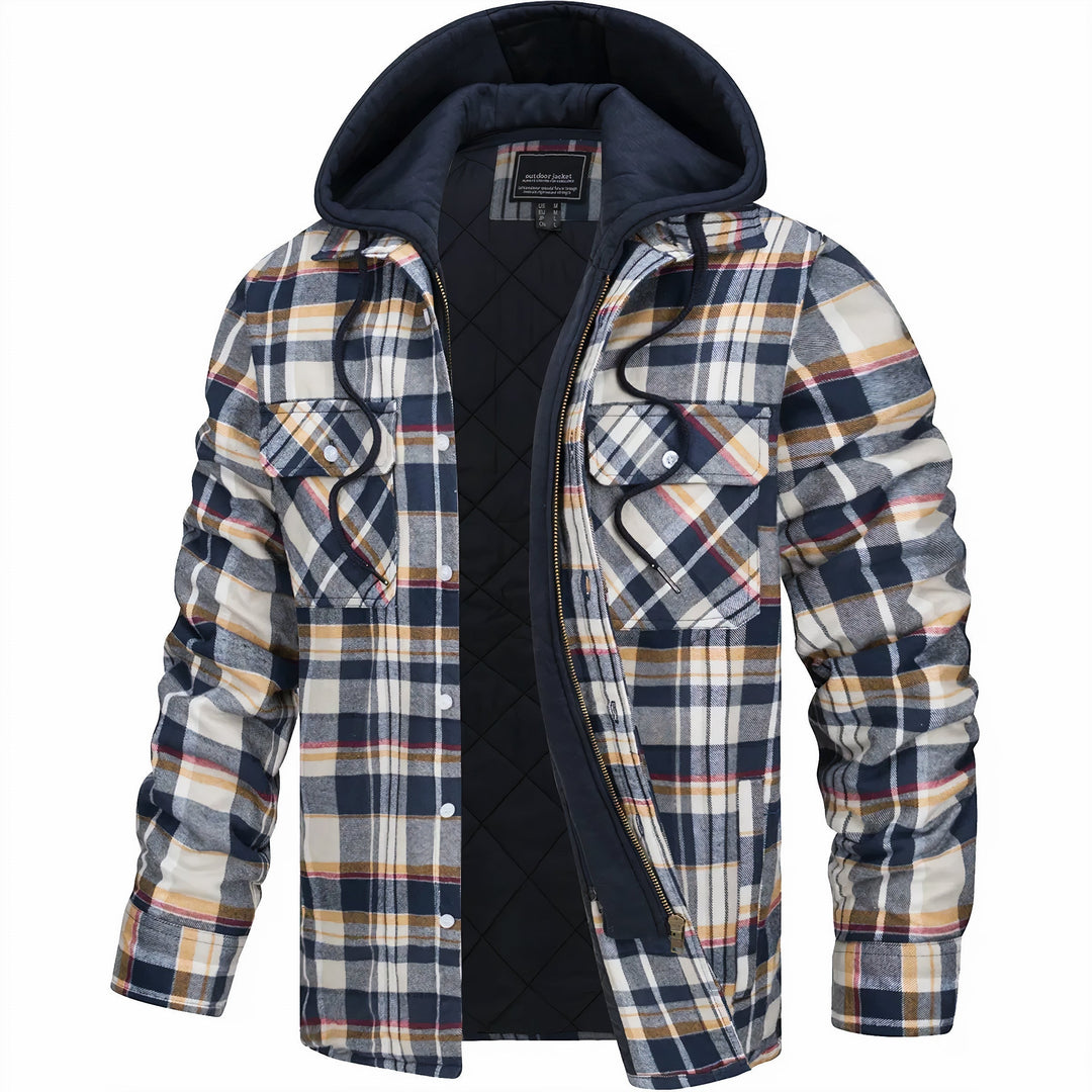 Giacca camicia a quadri da uomo con cappuccio e zip