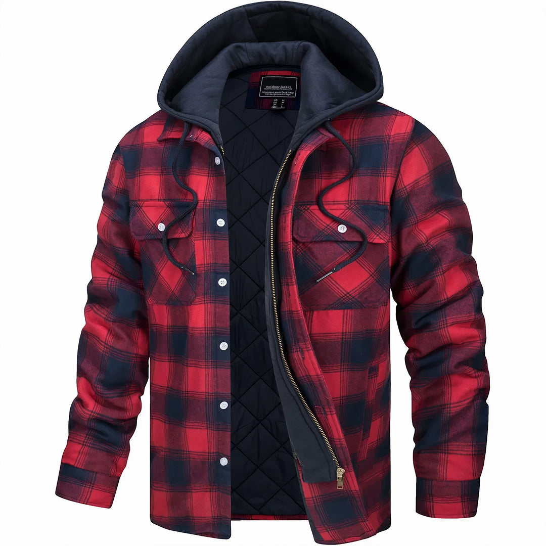 Giacca camicia a quadri da uomo con cappuccio e zip