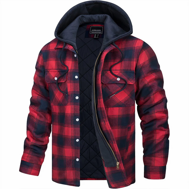 Giacca camicia a quadri da uomo con cappuccio e zip