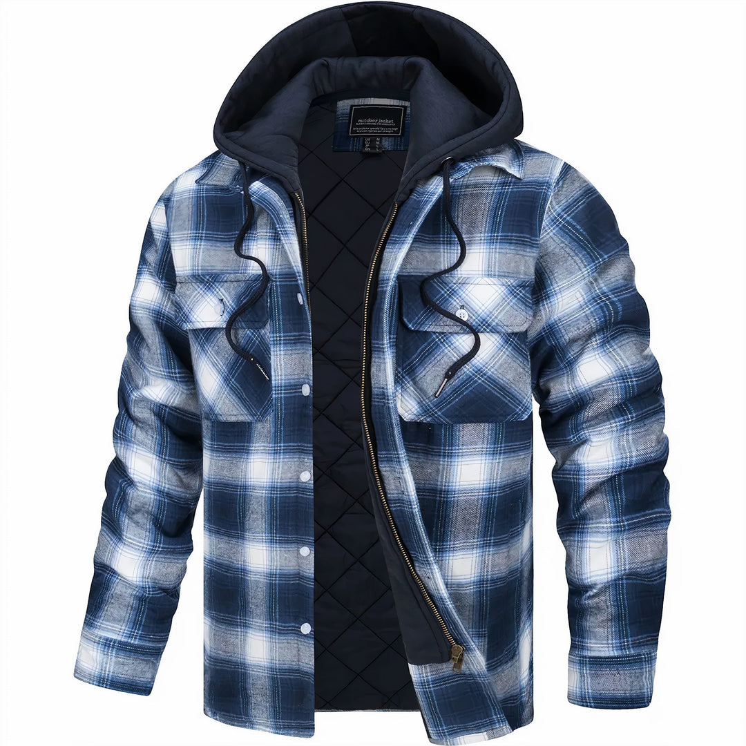Giacca camicia a quadri da uomo con cappuccio e zip