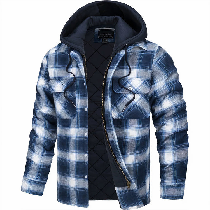 Giacca camicia a quadri da uomo con cappuccio e zip