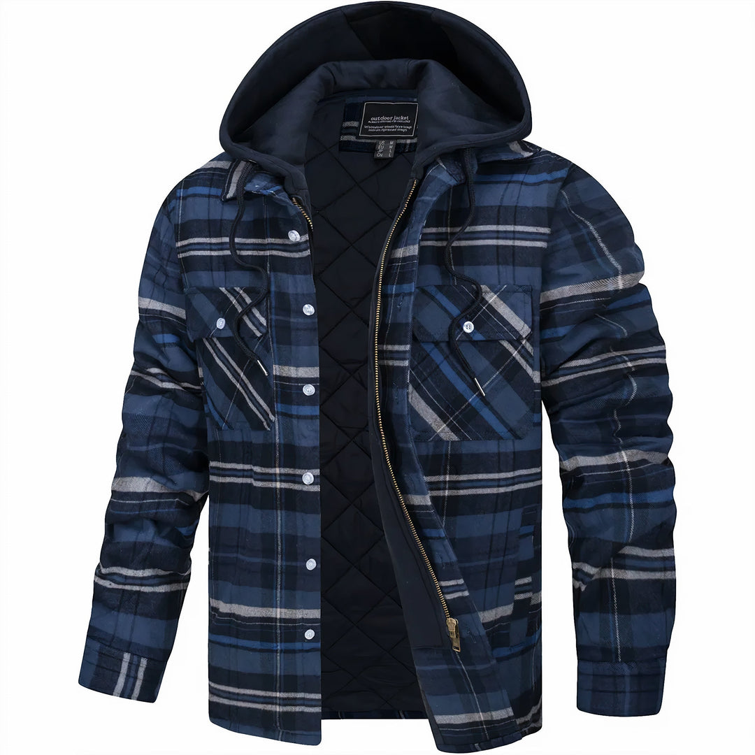 Giacca camicia a quadri da uomo con cappuccio e zip