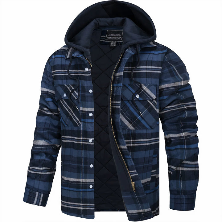 Giacca camicia a quadri da uomo con cappuccio e zip