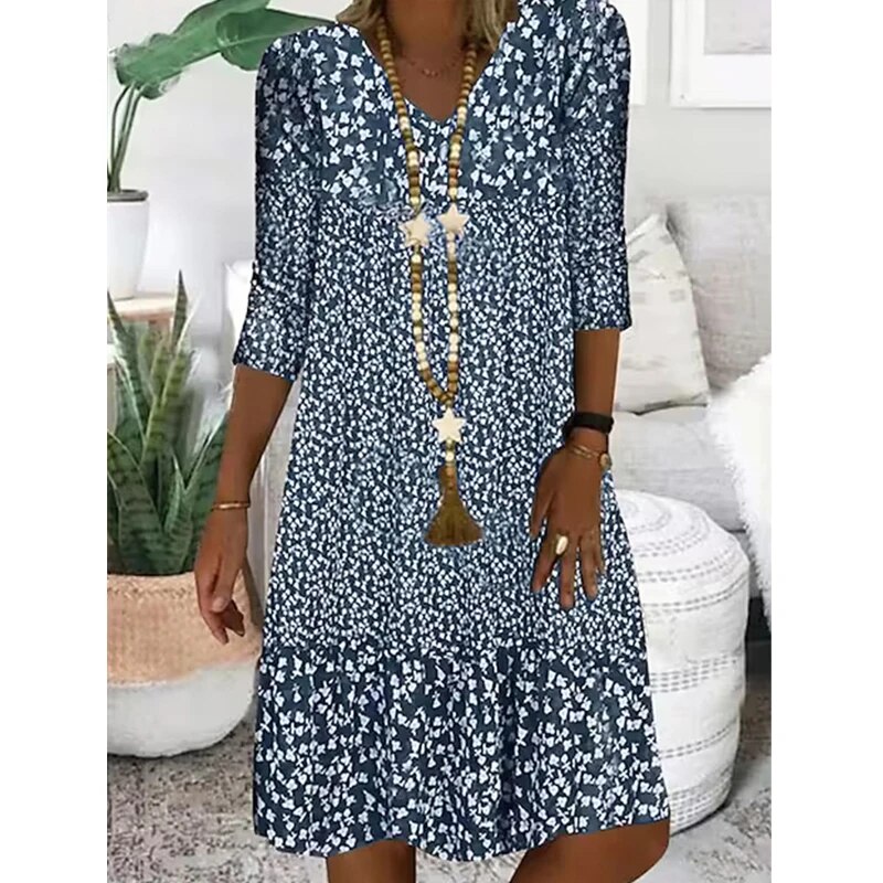 Floral V-Neck Midi Dress With Lace Bodice